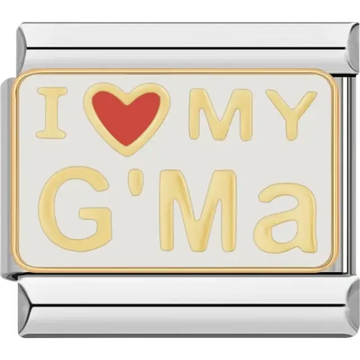 Yellow and red "I Love My G'Ma" text Italian charm bracelet link