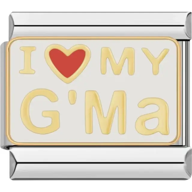 Yellow and red "I Love My G'Ma" text Italian charm bracelet link
