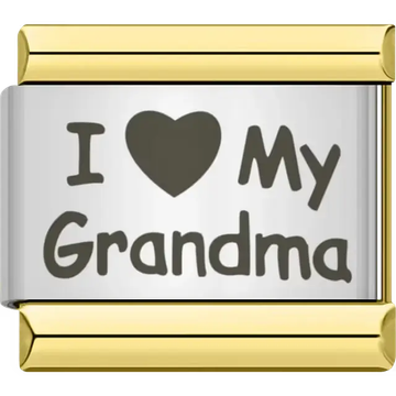 Black text with heart symbol spelling "I ♥ My Grandma" Italian charm bracelet link