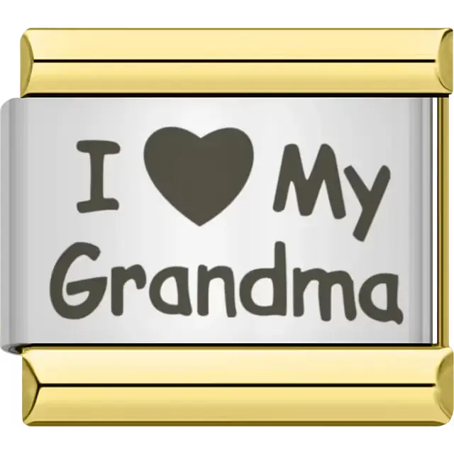 Black text with heart symbol spelling "I ♥ My Grandma" Italian charm bracelet link