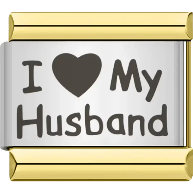 Black text with heart symbol spelling "I ♥ My Husband" Italian charm bracelet link