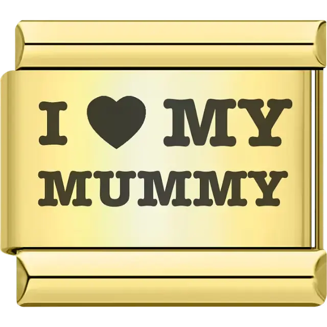 Bold black "I ♥ MY MUMMY" text Italian charm bracelet link