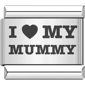 Bold black "I ♥ MY MUMMY" text Italian charm bracelet link