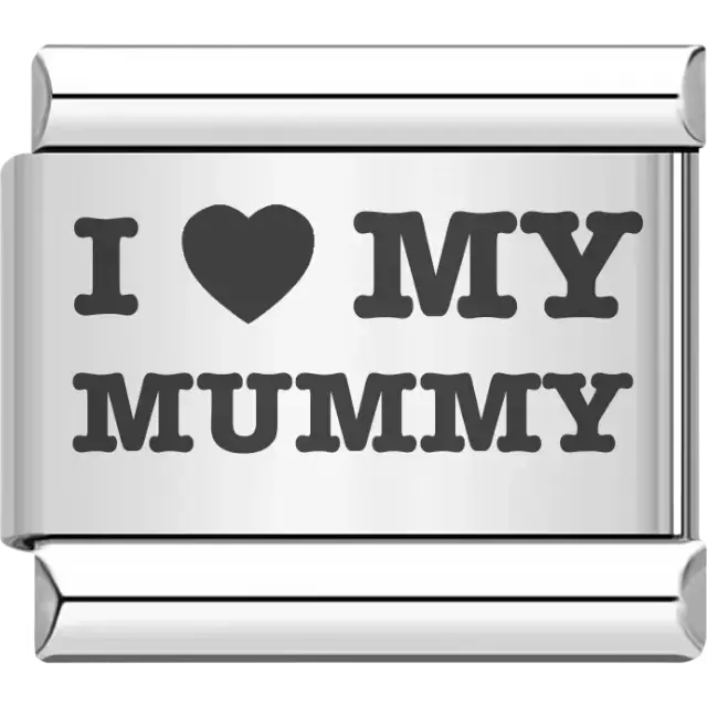 Bold black "I ♥ MY MUMMY" text Italian charm bracelet link