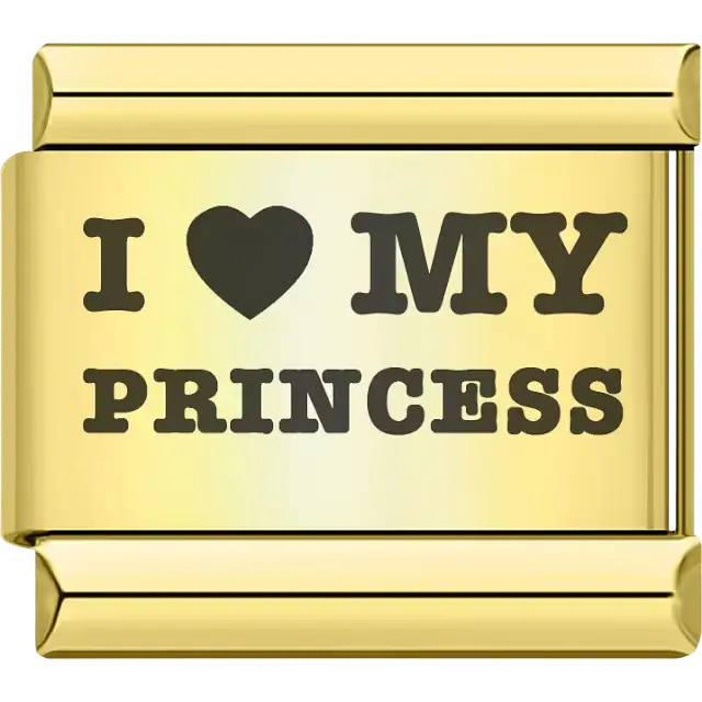 Bold black "I ♥ MY PRINCESS" text Italian charm bracelet link