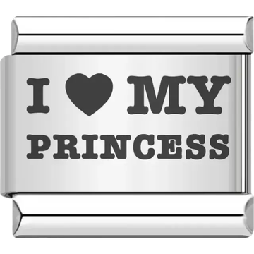 Bold black "I ♥ MY PRINCESS" text Italian charm bracelet link