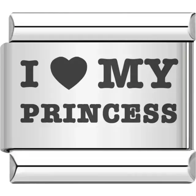 Bold black "I ♥ MY PRINCESS" text Italian charm bracelet link