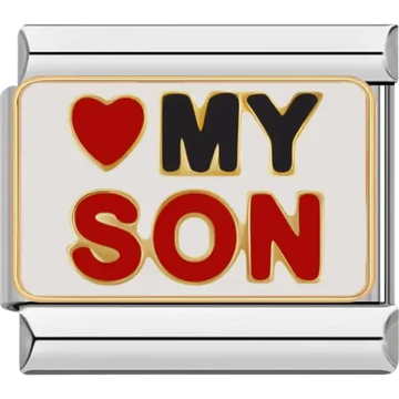 “♥ My Son” text with red heart and bold font design Italian charm bracelet link