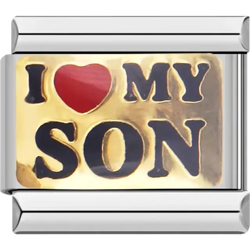 Gold charm with red heart and “I Love My Son” text Italian charm bracelet link