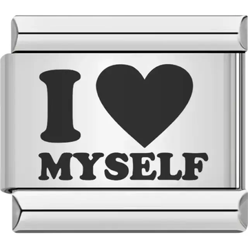 “I ♥ Myself” text with bold heart design Italian charm bracelet link