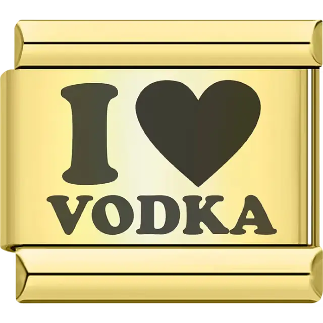 “I ♥ Vodka” text with bold heart design Italian charm bracelet link