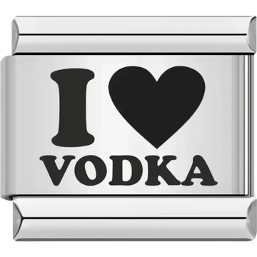 “I ♥ Vodka” text with bold heart design Italian charm bracelet link
