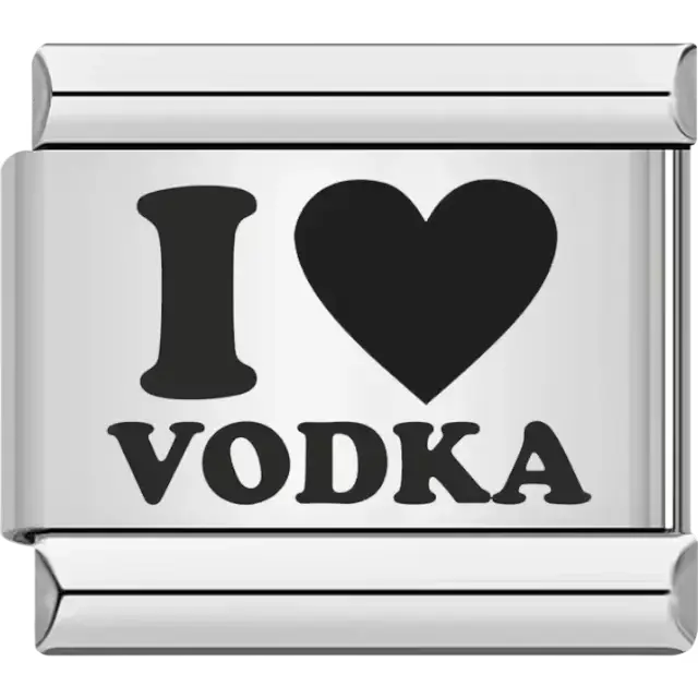 “I ♥ Vodka” text with bold heart design Italian charm bracelet link