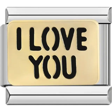 Black “I Love You” text on gold-tone background Italian charm bracelet link