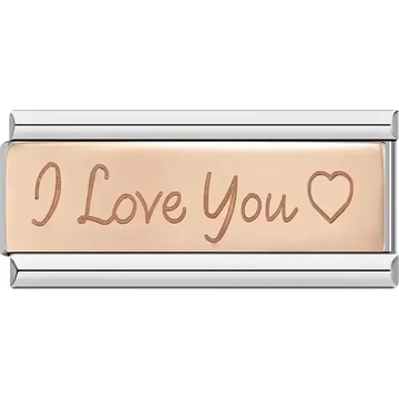 Rose gold with text "I Love You" and engraved heart outline Italian charm bracelet link