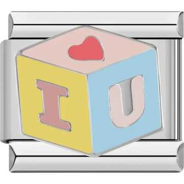 Colorful cube design with I love you and heart details Italian charm bracelet link