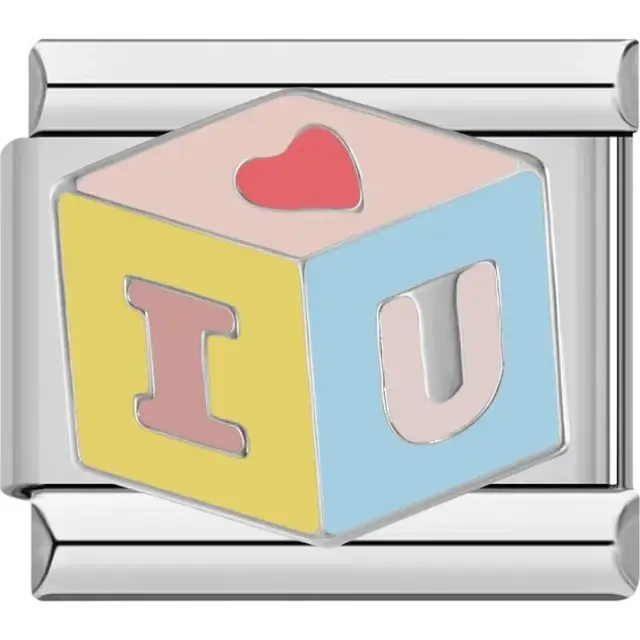 Colorful cube design with I love you and heart details Italian charm bracelet link