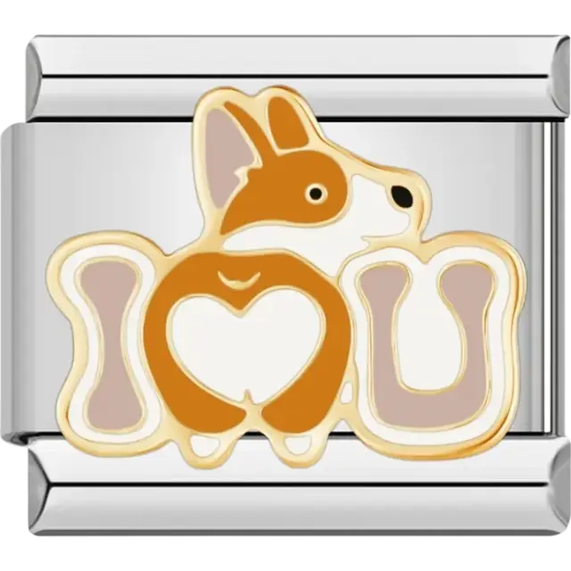 Corgi with “I Love You” text Italian charm bracelet link