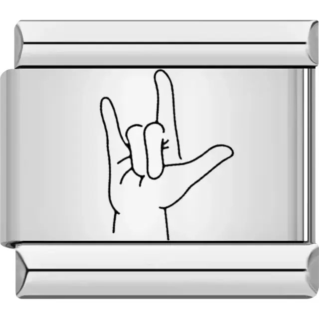 Black outline of a hand showing the "I Love You" gesture in sign language Italian charm bracelet link