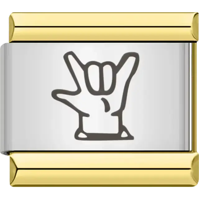 Hand sign for "I Love You" in black outline Italian charm bracelet link