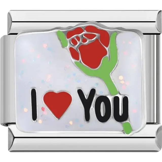 “I ❤️ You” text with red rose Italian charm bracelet link