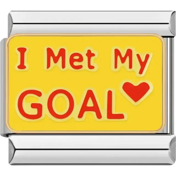 "I Met My Goal" text with red heart design on yellow background Italian charm bracelet link