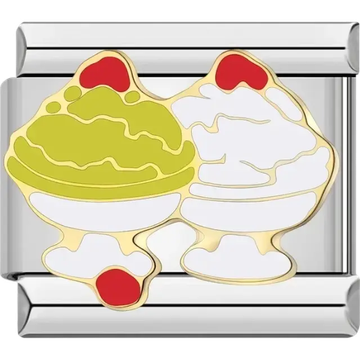 Two dessert bowls with ice cream and cherries Italian charm bracelet link