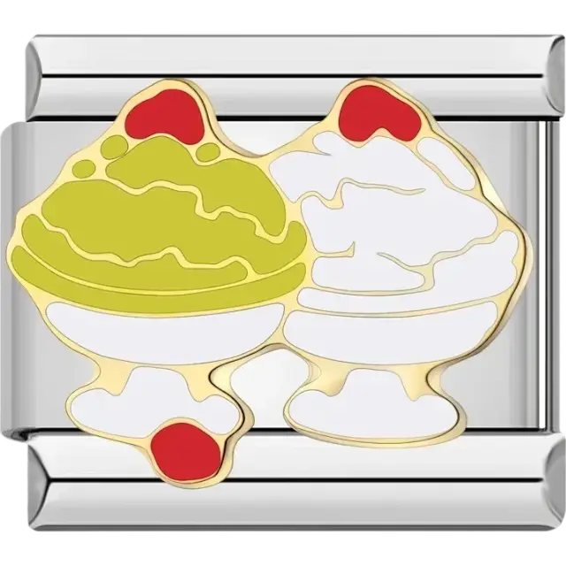 Two dessert bowls with ice cream and cherries Italian charm bracelet link