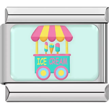 Ice cream cart turquoise pink yellow mint background Italian charm bracelet link