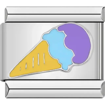 Ice cream cone with blue and purple scoops Italian charm bracelet link