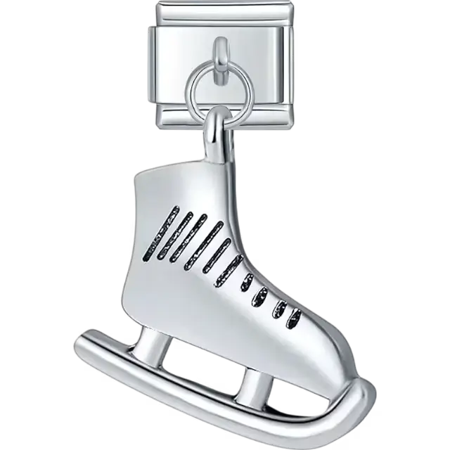 Silver ice skate with detailed blade and boot design Italian charm bracelet link