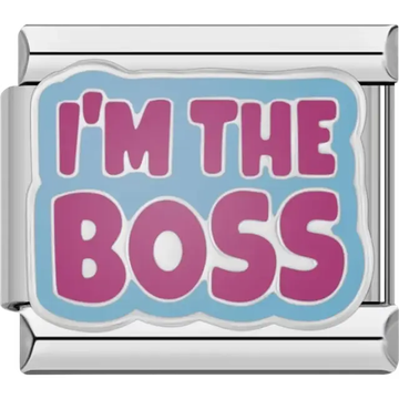 "I'm the Boss" text design on a blue background Italian charm bracelet link