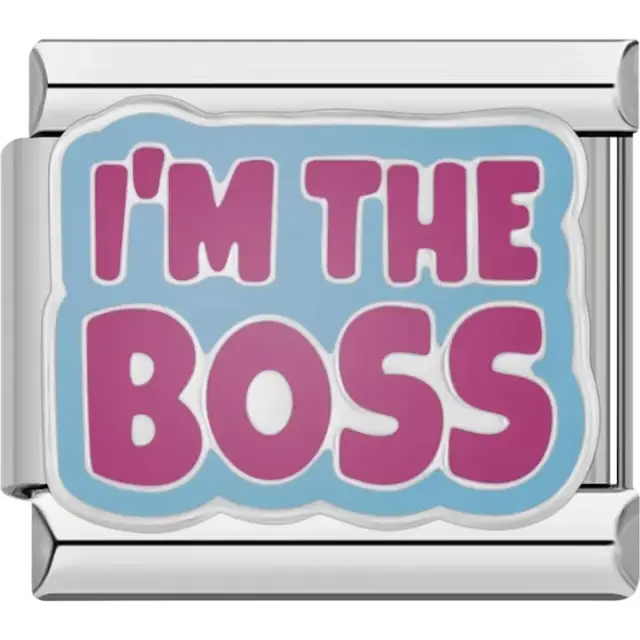 "I'm the Boss" text design on a blue background Italian charm bracelet link