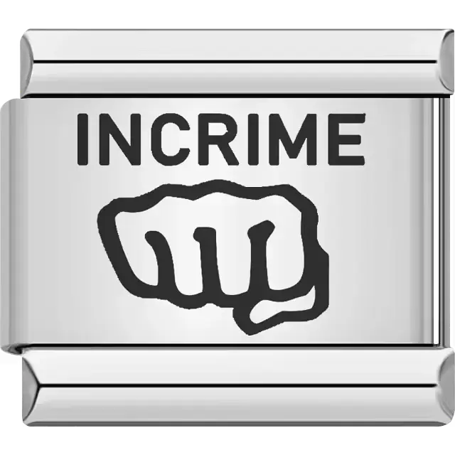 "InCrime" text with fist bump Italian charm bracelet link
