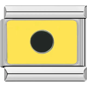 Yellow India maritime flag with a black dot, meaning "I am directing my course to port" (International) or "Coming alongside" (Navy) Italian charm bracelet link