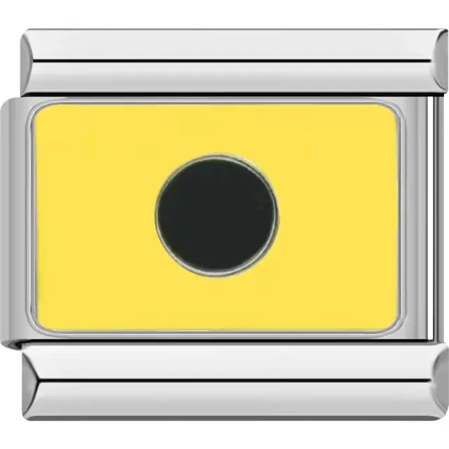Yellow India maritime flag with a black dot, meaning "I am directing my course to port" (International) or "Coming alongside" (Navy) Italian charm bracelet link