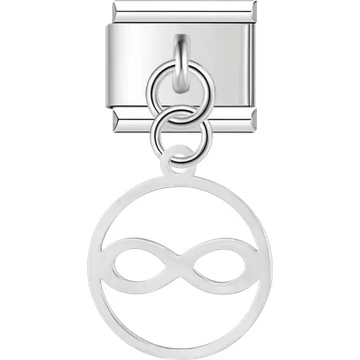 Open circle with infinity symbol dangle Italian charm bracelet link