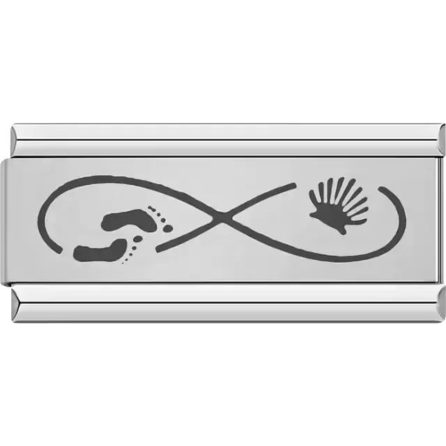 Infinity symbol with footsteps and shell design Italian charm bracelet link