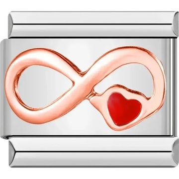 Infinity symbol with red heart Italian charm bracelet link