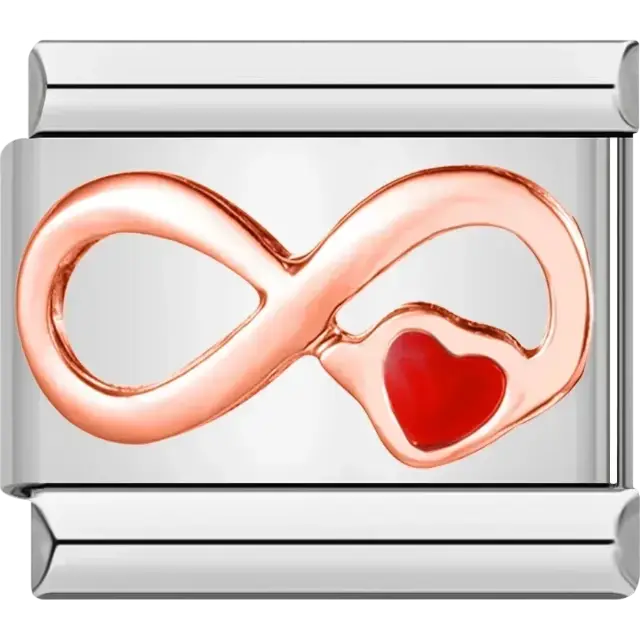 Infinity symbol with red heart Italian charm bracelet link