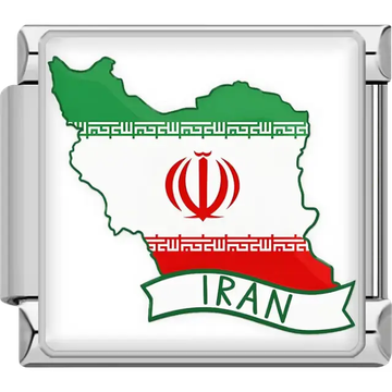 Green white red map of Iran red emblem white banner Iran text Iran map flag Italian charm bracelet link