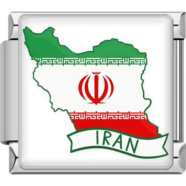Green white red map of Iran red emblem white banner Iran text Iran map flag Italian charm bracelet link