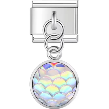 Dangle iridescent mermaid scale pattern with shimmering finish Italian charm bracelet link