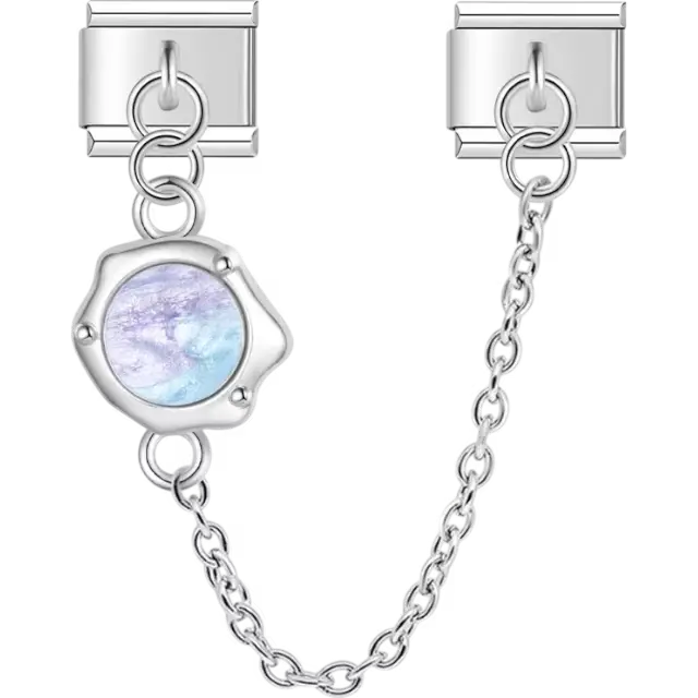 Chain with iridescent round moonstone centerpiece Italian charm bracelet link