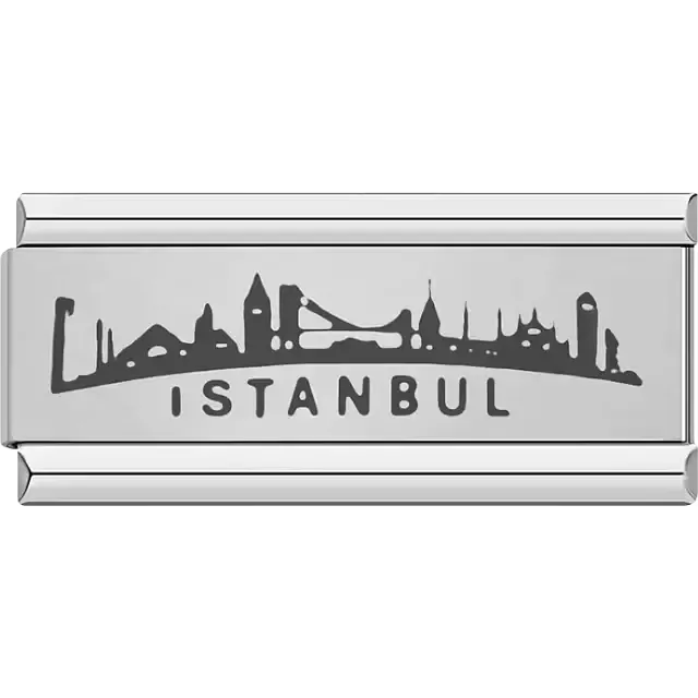 "Istanbul" text with black skyline featuring iconic landmarks Italian charm bracelet link