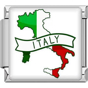 Green white red map of Italy with white banner Italy text Italy map flag Italian charm bracelet link