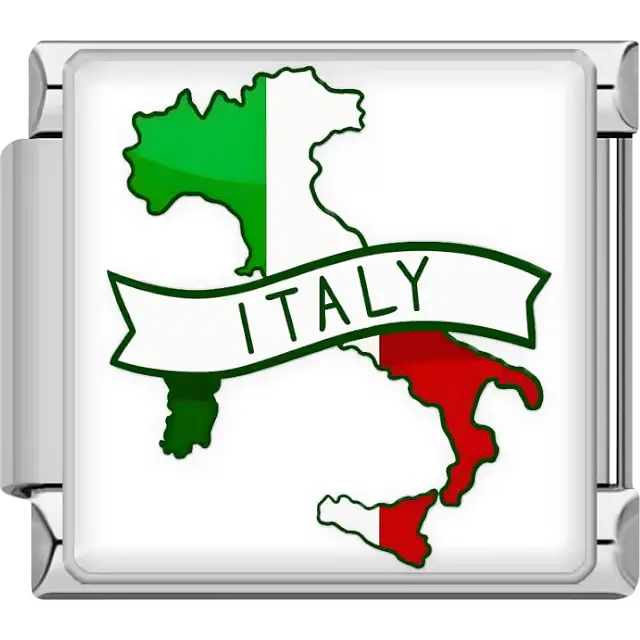 Green white red map of Italy with white banner Italy text Italy map flag Italian charm bracelet link