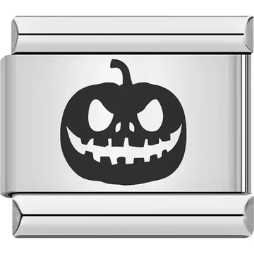 Black pumpkin jack-o'-lantern Halloween Italian charm bracelet link