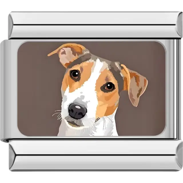 Jack Russell Terrier design featuring a white and tan face with upright ears Italian charm bracelet link