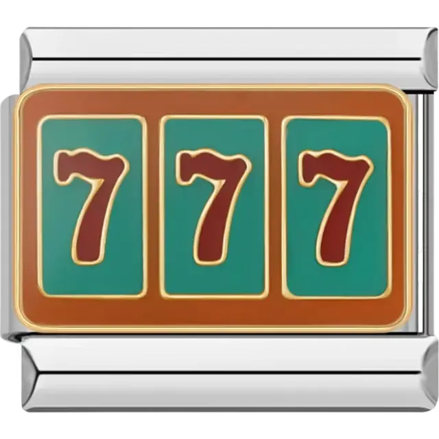 Red 777 design on a green and orange background Italian charm bracelet link